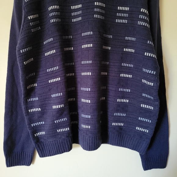 Vintage 90s Textured Knit Navy Wool Blend Grandpa Boyfriend Sweater Size XL - Picture 5 of 7